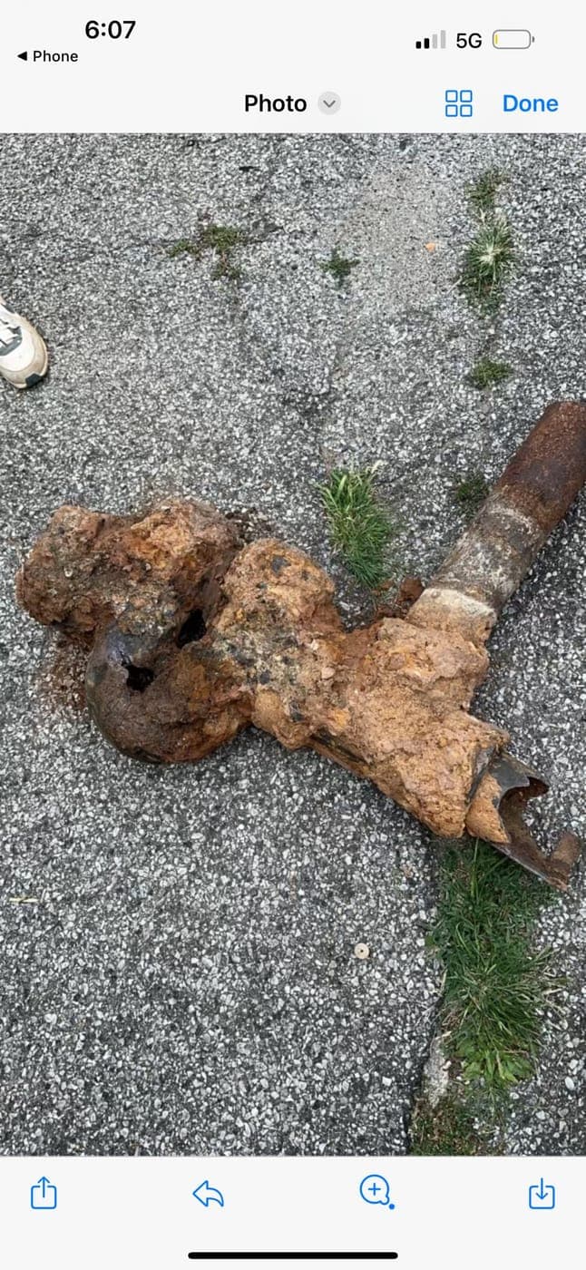 Section of old corroded sewer pipe removed from a North Jersey home