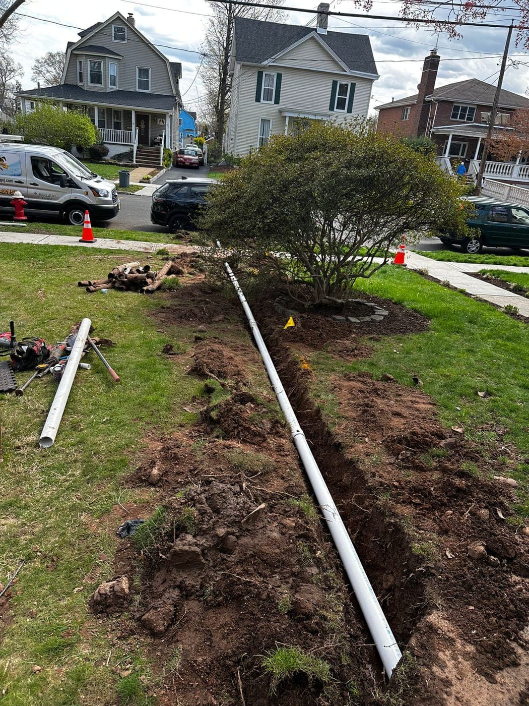 Trench from the street to the house for a water service replacement